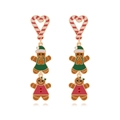 Christmas gingerbread man earrings with red heart candy cane and colored rhinestones - Multi-color