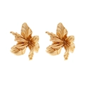 Luxury oversized golden flower stud earrings with detailed 3D blooming petal textures - Gold