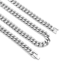 Chaîne cubaine en acier inoxydable argenté poli avec fermoir latéral sécurisé - Acier 8mm*60cm Style Fermoir à Bijoux