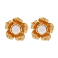 Vintage goudkleurige bloemknopjes van legering met textuur en centrale parel detail - Goud