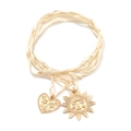 Collana boho con nastro di seta avorio e ciondoli vintage a forma di sole e cuore - Nastro Bianco + Pendente Oro
