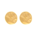Textured gold round geometric stud earrings with embossed metal finish for women - Gold