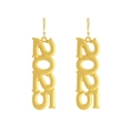 Chic matte gold 2025 numerical drop earrings for New Year festive fashion and style - Gold