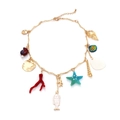 Chunky gold-tone rope chain necklace featuring colorful tropical fish and seashell charms - Colorful
