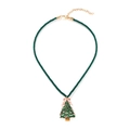 Collar con colgante de árbol de Navidad esmaltado y lazo rosa en cordón verde - Colorido
