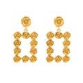 Vintage style gold 3D rose flower geometric drop earrings for women with elegant design - Gold