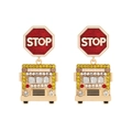 Creative school bus drop earrings with stop sign and sparkling yellow rhinestones - Multi-color