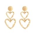 Minimalist gold multi-layer hollow heart drop earrings with textured hammered finish - Gold