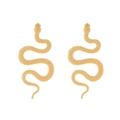 Vintage gold snake drop earrings with detailed scale texture and twisted geometric S-shape - Gold