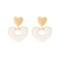 Fashionable gold heart earrings with white enamel double-layered pendant for women - White