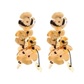Auffällige goldene Metallblumen-Ohrringe mit langem handgewebtem Perlen-Blumendesign - Gold