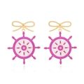 Chic nautical alloy helm earrings with gold bow and purple enamel drips for women - Mixed Purple Style