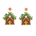 Colorful Christmas gingerbread house drop earrings with candy cane and enamel details - Multi-color