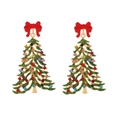 Exaggerated Christmas tree drop earrings with colorful rhinestones and red bow tie - Mixed Color (Red Bow & Green Christmas Tree)