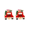 Festive red vintage truck Christmas stud earrings with crystal wreath and colorful gifts - Multi-color