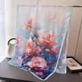 Detail showing high-quality gradient floral print on a lightweight long silk scarf fabric - Green
