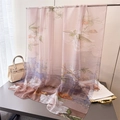 Detailed view of pink floral chiffon scarf featuring traditional Chinese print and texture - Pink (XC8-3)
