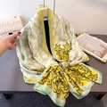 Écharpe élégante en satin de soie à imprimé floral vert et jaune sur un cintre - 180*80cm / Jaune (XD33-2)
