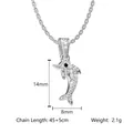 Silver dolphin pendant necklace with white zircon pavé and stainless steel cable chain - Steel Dolphin (N0404S)