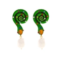 Pendientes de serpiente en esmalte verde con cristales de colores y perlas barrocas - Amarillo Colorido