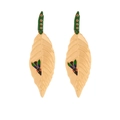 Boucles d'oreilles feuille dorée émaillée avec motif insecte créatif et pois colorés - Style Créatif de Feuille d'Insecte (Couleur Principale)