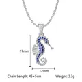 Silver seahorse necklace with dark blue gems and white crystals on a dainty chain - Steel Seahorse (N0406S)