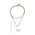 Collier multicouche en chaîne argentée avec pendentif épingle et perle baroque - Argenté