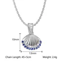 Silver stainless steel seashell necklace with white and blue stones, 45+5cm chain length - Steel Shell (N0407S)