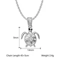Silver turtle necklace pendant with sparkling zircon stones and detailed size guide - Steel Sea Turtle (N0408S)