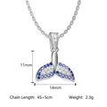 Silver whale tail necklace with blue crystals on a 45+5cm stainless steel chain - Steel Fish Tail (N0409S)