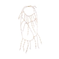 Mehrlagige handgefertigte weiße Glasperlen-Quasten-Bodychain mit goldenen Metallgliedern - Weiß/Perle