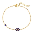 Bracelet œil porte-bonheur doré avec zircons bleus et chaîne ajustable en acier inoxydable - Style Œil (B0232G) / Or