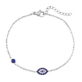 Bracelet en acier argenté avec zircon bleu et breloque œil porte-bonheur chic - Style Œil (B0232S) / Argent