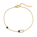 Pulsera ajustable de acero dorado con circón azul y eslabón ovalado con pavé - Estilo de Elipse Geométrica (B0233G)
