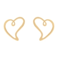 Minimalist gold hollow heart stud earrings with elegant swirl details on white background - Gold