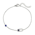 Elegante pulsera de cadena plateada con circón azul y detalles de eslabones ovales - Estilo de Elipse Geométrica (B0233S)