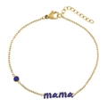 Pulsera de oro con dije mama de circón azul e incrustación de gema azul redonda - Estilo Letra Mama (B0234G)
