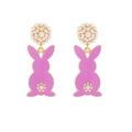 Charmantes boucles d'oreilles lapin en émail rose avec placage or et détails de perles - Violet/Rose