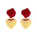Handgemaakte stoffen rode roos en gouden hart hanger oorbellen dames in vintage stijl - Rood en Goud