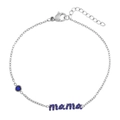 Pulsera mama de acero inoxidable plateado con gema azul y cierre de langosta - Estilo Letra Mama (B0234S)