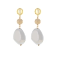 Baroque irregular pearl drop earrings with hollow golden spheres in retro aesthetic - Gold