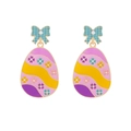 Orecchini a uovo di Pasqua colorati con smalto floreale e fiocchi a quadretti blu - Colorato