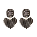 Orecchini a cuore pixelati esagerati con strass neri e cristalli grigi luccicanti - Nero