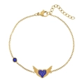 Pulsera dorada de corazón con circonitas azules y alas, diseño elegante ajustable - Estilo Corazón Alado (B0235G)