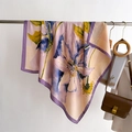 Close-up of elegant floral silk scarf draped with a vintage brown crossbody bag - Beige (FM294-2)