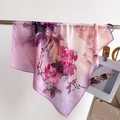 70cm satijnen zijden sjaal met lavendel bloemenprint en elegante inktstijl schildering - Roze
