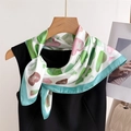 Elegant 70cm silk-like scarf with colorful heart print styled on a wooden hanger - Green (FJ953-2)