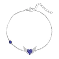Pulsera corazón de acero plateado con alas de circón azul y cadena ajustable - Estilo Corazón Alado (B0235S)