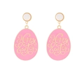 Pendientes de huevo de Pascua rosa con letras doradas de Happy Easter en tachuelas blancas - Rosa (Happy Easter)