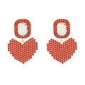 Orecchini a pendente cuore pixel rosso con pavé di cristalli e finitura dorata - Rosso